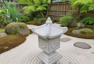 Japanese-style concrete garden lantern ornament,  Pagoda
