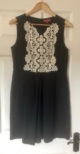 Dress black cream linen Dehry