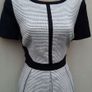 Karen Millen Black & White Textured Pleated A-Line Dress Image 4