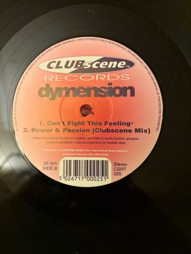 Dymension ft Hazell Dean Power & Passion 1994 12 inch Vinyl Clubscene