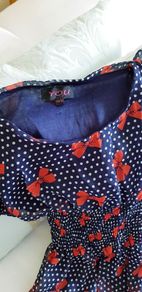 Navy Polka Dot Mini Dress with Bows - Size 6