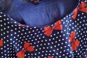 Navy Polka Dot Mini Dress with Bows - Size 6