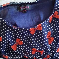 Navy Polka Dot Mini Dress with Bows - Size 6