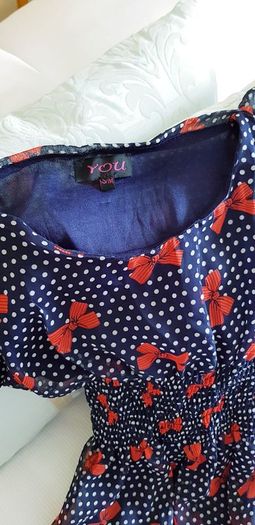 Navy Polka Dot Mini Dress with Bows - Size 6