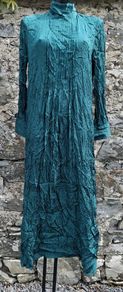 Teal Crinkled Long-Sleeved with High Funnel Neck Maxi Dress
