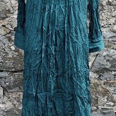 Teal Crinkled Long-Sleeved with High Funnel Neck Maxi Dress
