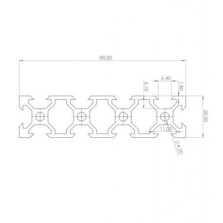 V slot 2080 Linear Rail Silver Aluminium Extrusion
