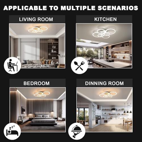 Ceiling Lights Living Room,72W 80cm LED Aryli Modern Ceiling Lighting with Remote Control,Dimmable 2800-7000K,6 Ring Chandelier for Living Room,Bedroom,Bathroom,Kitchen