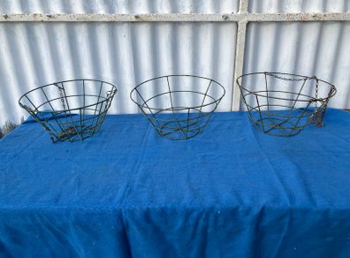 3 vintage wire hanging baskets