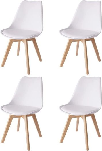 Set of 4 Dining Room Chairs Padded Chairs with Beech Wood Legs