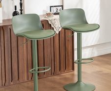 Bar Stools Olive Set of 2 Modern PU Leather Counter Height Barstools, Sage Green Padded Adjustable Swivel High Chairs with Low Back for Breakfast Kitchen Counter Island