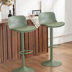 Bar Stools Olive Set of 2 Modern PU Leather Counter Height Barstools, Sage Green Padded Adjustable Swivel High Chairs with Low Back for Breakfast Kitchen Counter Island