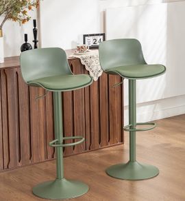 Bar Stools Olive Set of 2 Modern PU Leather Counter Height Barstools, Sage Green Padded Adjustable Swivel High Chairs with Low Back for Breakfast Kitchen Counter Island