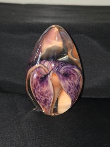 1999 Glass Eye Studio Purple Flower Paperweight