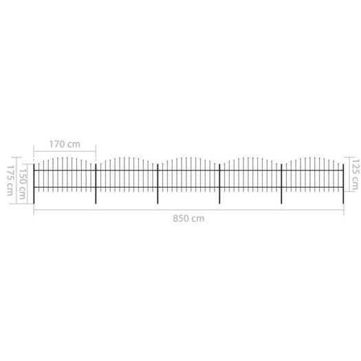 Garden Fence with Spear Top Steel (1-1.25)x8.5 m Black