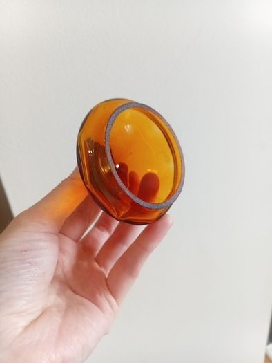 Vintage Italian Empoli Amber Glass Lidded Candy Dish / Apothecary Jar, dating to the 1960s or 1970s