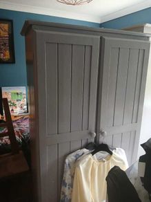 Grey painted wooden wardrobe
