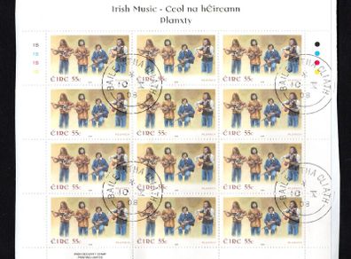2008 Ireland Irish Music 55c Planxty Commemorative Stamps Sheetlet Plate 1B1B1B1B Fine CDS Used with Dublin cancel of 26th June 2009 (Frist day of issue)