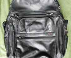 TUMI Compact Laptop Brief Pack Backpack Black (Leather)  Black Travel Bag