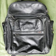 TUMI Compact Laptop Brief Pack Backpack Black (Leather)  Black Travel Bag