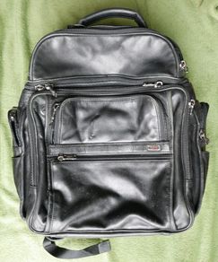 TUMI Compact Laptop Brief Pack Backpack Black (Leather)  Black Travel Bag
