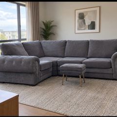 Verona Grey  corner L shaped sofa with footstool