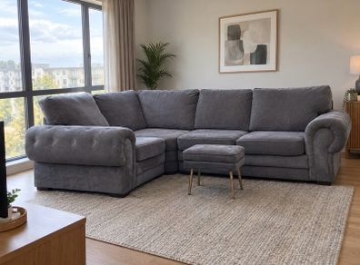 Verona Grey  corner L shaped sofa with footstool