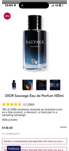 DIOR Sauvage 100ml  parfum for him