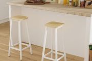 Bar Stools Square Base Set of 2, Tall Breakfast Bar Stools with Footrest for Kitchen, Industrial Style, for Dining Room, Party Room, 29.5 x 29.5 x 70CM