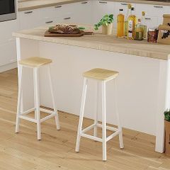 Bar Stools Square Base Set of 2, Tall Breakfast Bar Stools with Footrest for Kitchen, Industrial Style, for Dining Room, Party Room, 29.5 x 29.5 x 70CM