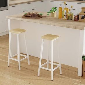 Bar Stools Square Base Set of 2, Tall Breakfast Bar Stools with Footrest for Kitchen, Industrial Style, for Dining Room, Party Room, 29.5 x 29.5 x 70CM