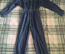 Vintage Style Dark Denim Jumpsuit / Long Sleeve Utility Overall (Size S/M)