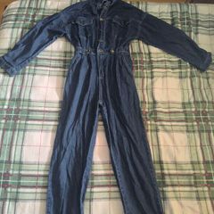 Vintage Style Dark Denim Jumpsuit / Long Sleeve Utility Overall (Size S/M)