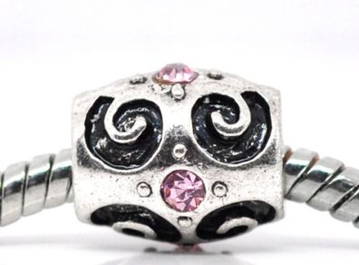 Pandora Style Pink Rhinestone Scroll Beads