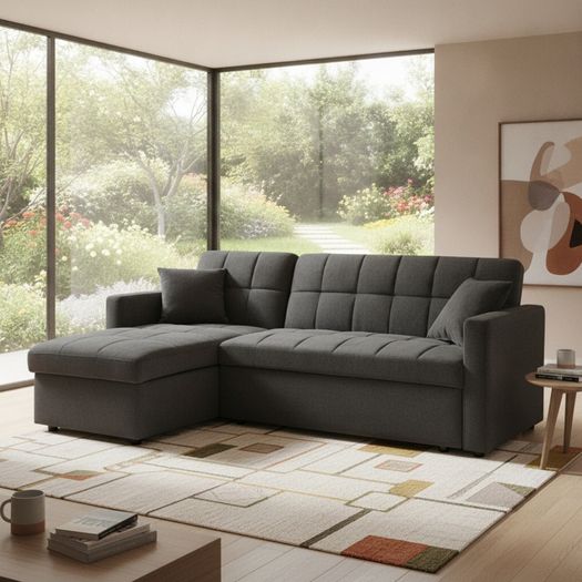 Kris Black Sofa Bed, Reversible Chaise & Storage