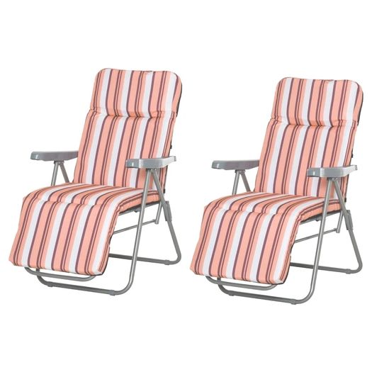 Set of 2 Garden Sun Lounger Outdoor Reclining Seat Cushioned Seat Foldable Adjustable Recliner, Orange and White