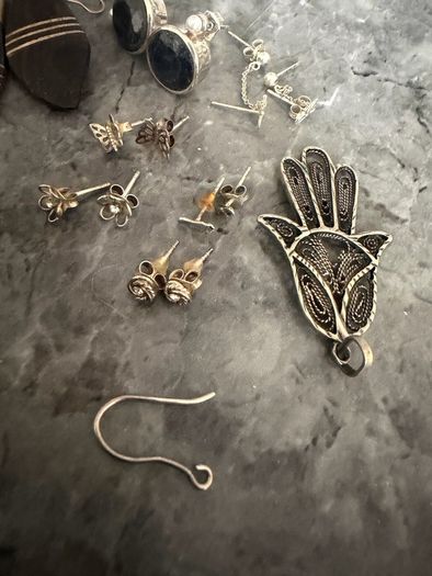 Vintage Sterling Silver Jewellery Lot Rings, Earrings, Pendant Tribal Pieces