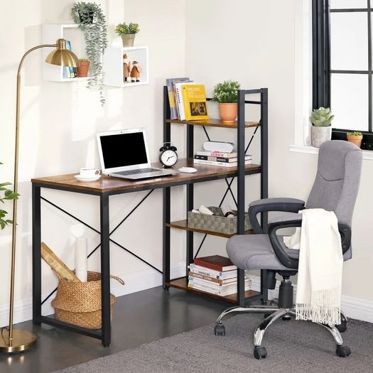 Rustic Brown Office Desk With Shelving
