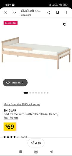 IKEA toddler bed 70x160cm, used for less than 6 months, mattress not included, will need to dismantle or a van to collect, collection only in prosperous.