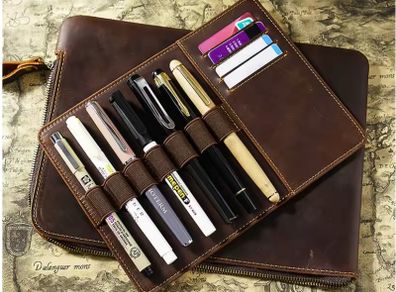 A5 Cowhide Leather zipped organiser with pen and card slots - brand new