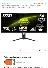 MSI 34 inch ultrawide monitor