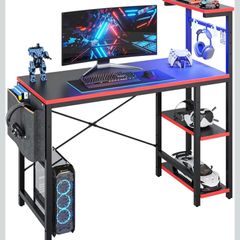113CM Reversible Corner Gaming Desk with RGB LED Lights
