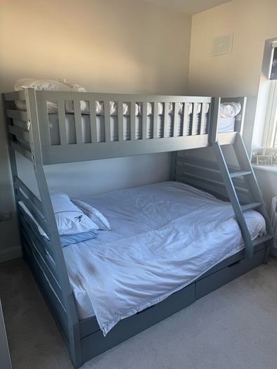 Grey Double and single bunk bed with two large storage drawers