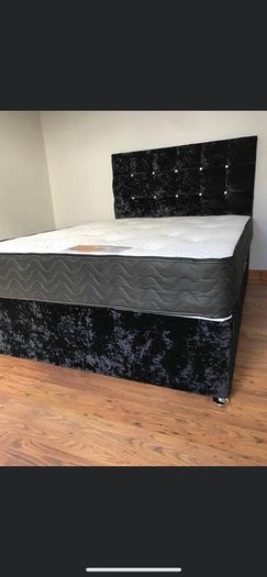 Crushed & plush velvet Divan Bed and mattress