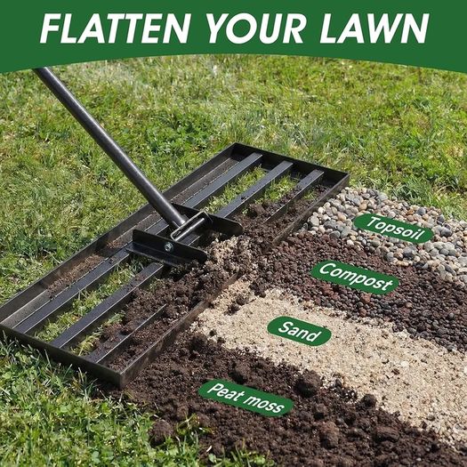 Lawn Leveling Rake Level Your Lawn 3X Faster, Perfect Weight Balance, Heavy Duty Gardening Tools with Adjustable Handle, Not Too Heavy, Not Too Small,Easy Soil & Sand Spreading for Garden Yard Golf