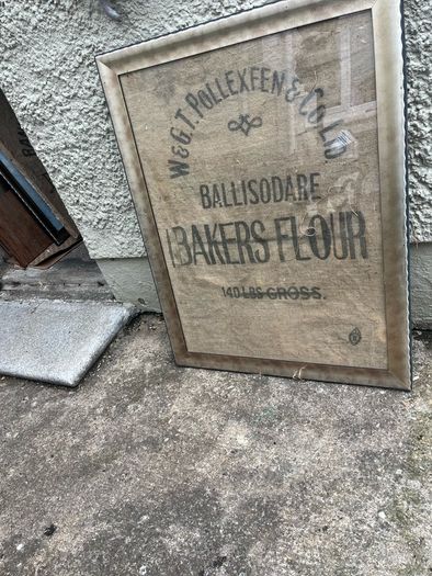 Black and white picture of the mill Rare jute bag framed .W&T.T .Pollexfen &Co LTD . Ballisdare co Sligo