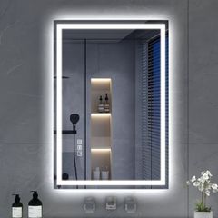 700x500mm, LED-Bathroom-Mirror with Defogging Mat, 3000K-6500K, Dimmable, Memory, HD Tempered Glass, IP44 Waterproof, HorizontalVertical