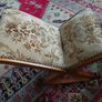 Vintage Louis XV style Chair and rocking footstool beautiful upholstery and wood carved base Image 7