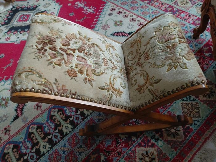 Vintage Louis XV style Chair and rocking footstool beautiful upholstery wood carved framed