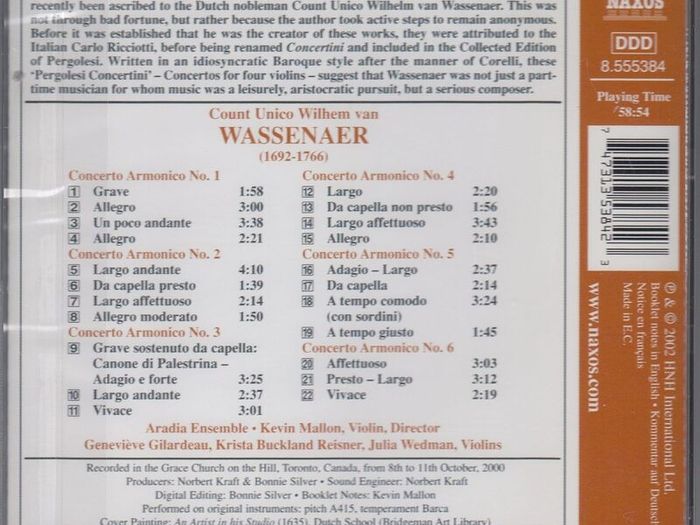 Wassenaer. Concerti Armonici. CD. Free Postage!